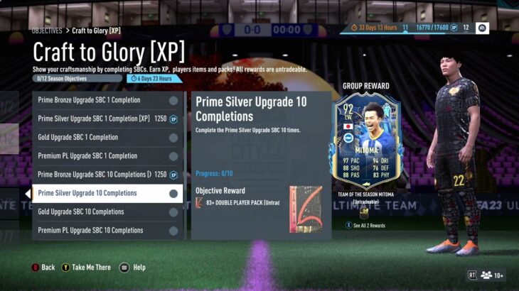 Craft to Glory [XP] Objectives 92 Mitoma + 91 Palhinha TOTS FIFA 23