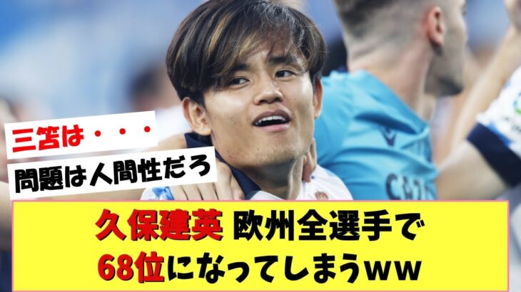 【朗報】久保建英さん　欧州全選手の中で68位になってしまうｗｗ　古橋選手は96位、三笘選手は・・・