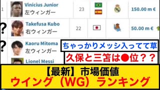 【最新】最強ウイング、市場価値トップ50！！三笘と久保は●位！！ ちゃっかりメッシもランクインしてて草www