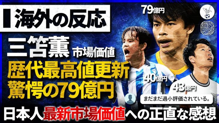 【海外の反応】驚愕の79億円!！”三笘薫”日本人市場価値 歴代最高値更新！日本人選手の最新市場価値に対して海外のサッカーファンは不満げ？！