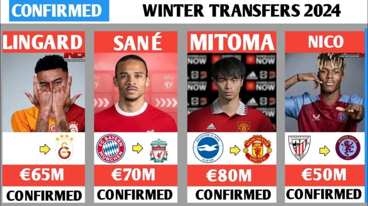 🚨 ALL CONFIRMED TRANSFERS AND RUMOURS WINTER 2024.MITOMA TO MANCHESTER UNITED, SANE TO LIVERPOOL.