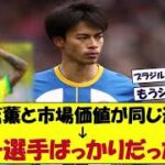 三笘薫と同じ市場価値の選手を調べたらメンツがえぐすぎたｗｗｗ