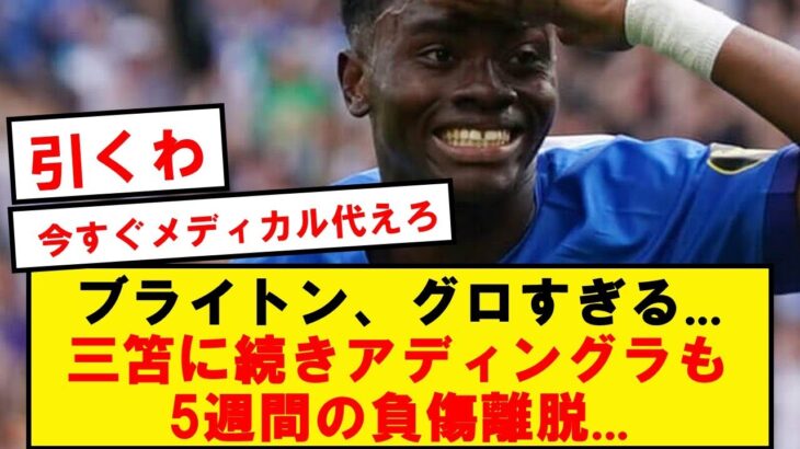 【地獄】ブライトン、流石に酷すぎる…三笘に続きアディングラも5週間の負傷離脱