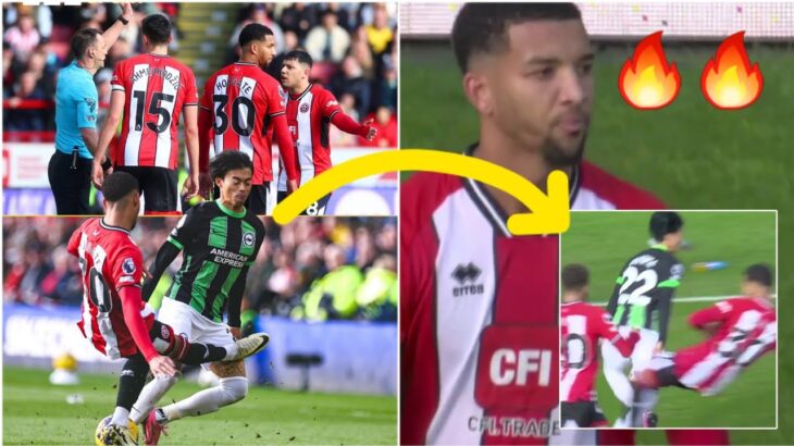 😳😱 VAR drama as Sheffield’s Mason Holgate red card vs Brighton for horrible tackle on  Kaoru Mitoma