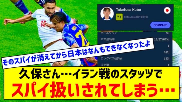 【悲報】久保建英さん、イラン戦のスタッツｗｗｗｗｗｗｗｗｗｗｗｗｗ