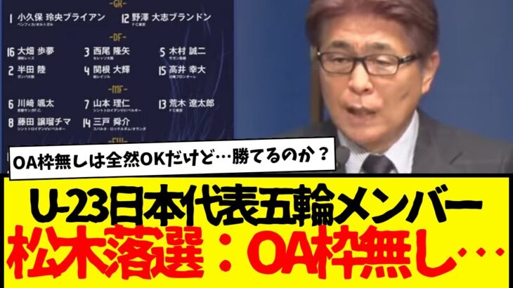 U-23サッカー日本代表オリンピックメンバーが発表・・・松木まさかの落選・・・そしてOA枠無し！！！