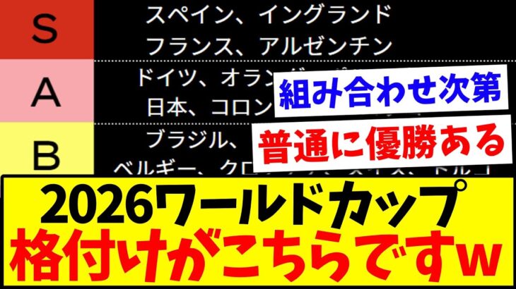 【朗報】2026ワールドカップ 格付けがこちらですwwww【2chサッカーまとめ】