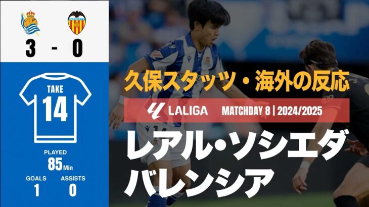 不調のチームを救ったのはやっぱりタケ！久保建英スタッツ・海外の反応まとめ・レアル・ソシエダ vs バレンシア