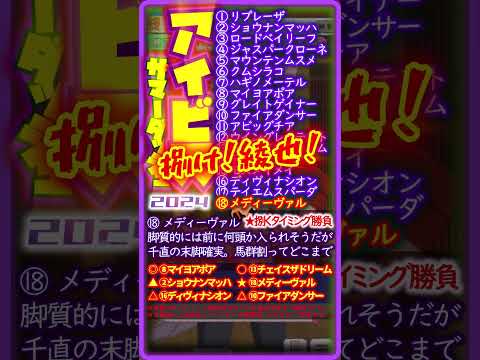 【アイビスＳＤ2024】これぞ「賭け」よ！【最速１分競馬予想】根拠：外枠にスタートの怪しい馬が並び２の脚でポジション争い激化、前ダレ必至。千直未経験馬は割引とした。差し馬は文字通りギャンブルも、勝負！