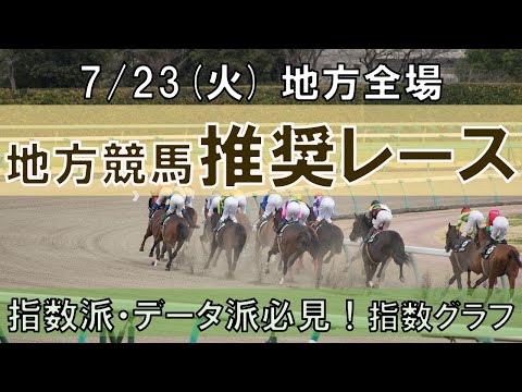 7/23(火) 地方競馬全場から推奨レースを紹介【地方競馬 指数グラフ・予想・攻略】門別競馬、盛岡競馬、川崎競馬、金沢競馬、名古屋競馬