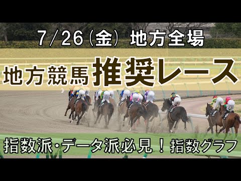 7/26(金) 地方競馬全場から推奨レースを紹介【地方競馬 指数グラフ・予想・攻略】川崎競馬、名古屋競馬、園田競馬