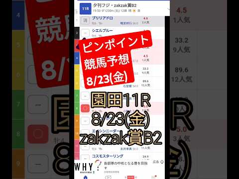 8/23(金)競馬予想（園田11R、zakzak賞B2）#競馬予想 #地方競馬予想 #園田競馬 #園田競馬ライブ #馬券 #神様  #園田 #競馬 #にゃんこ大戦争　#ビッグバン #地方競馬　#宇宙編