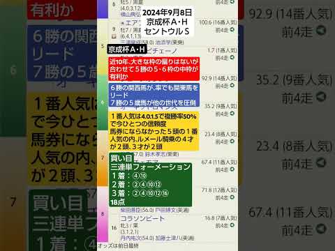 競馬予想実験R142〜R06.09.08京成杯ＡＨ、セントウルＳ