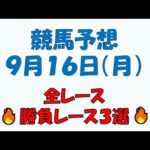 【競馬予想】９月１６日（月）全レース予想／厳選３レース(平場予想・重賞予想)